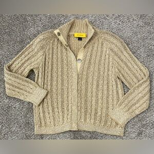 St. John Gold Cable Knit Long Sleeve Cardigan Sweater Women’s Size S Button Down